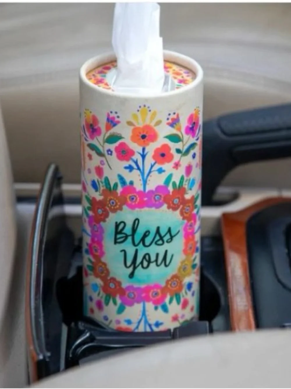 Bless You Floral Car Tissue Cup Holder Set